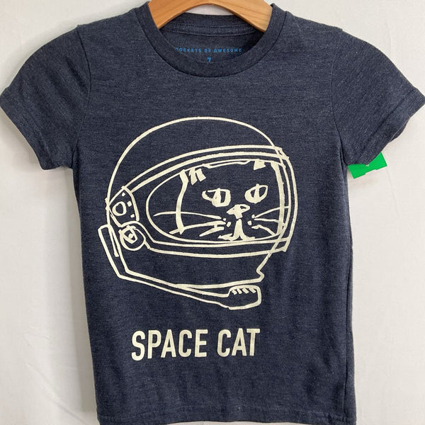 Size 7: Rockets of Awesome Navy/White Space Cat T-Shirt