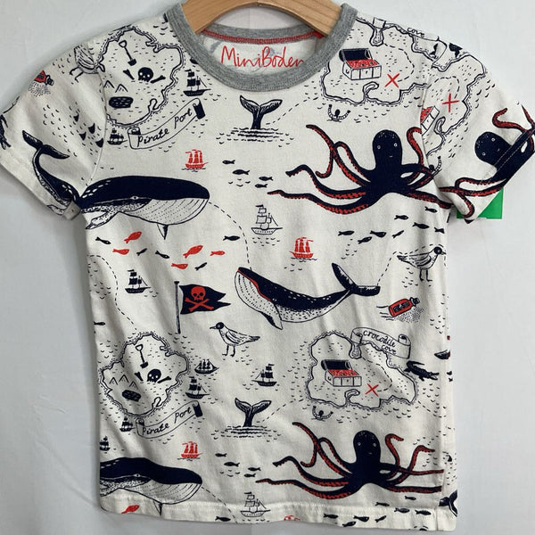 Size 7-8: Boden White/Navy/Red Pirate Map T-Shirt