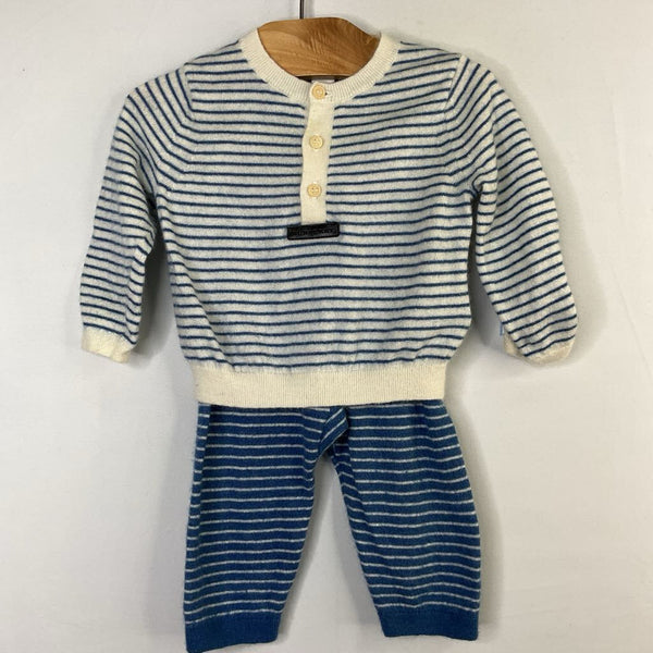 Size 6m: Burberry Blue/White Striped Cashmere Sweater/Pants 2pc Set (Retails $530) - collectors