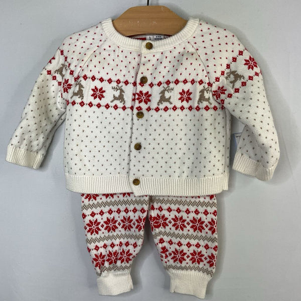 Size 3-6m: Janie and Jack White/Red/Beige Holiday Knit 2pc Sweater/Pants Set