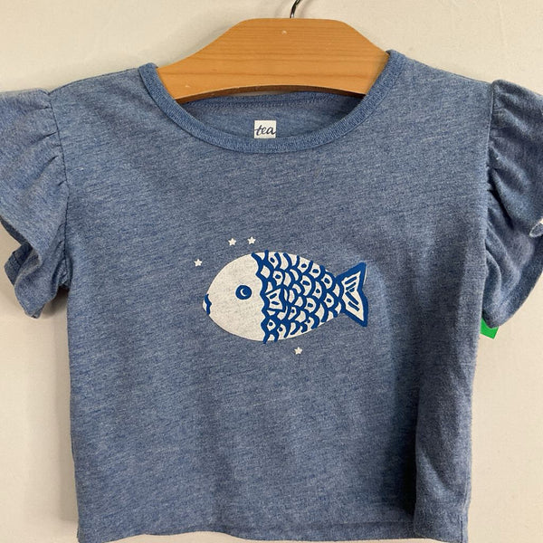 Size 2: Tea Blue/White Fish Ruffle Sleeve T-shirt