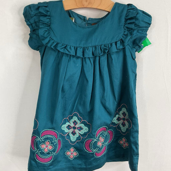 Size 12-18m: Tea Collection Blue/Floral Embroidered Satin Dress/Bloomer 2pc Set