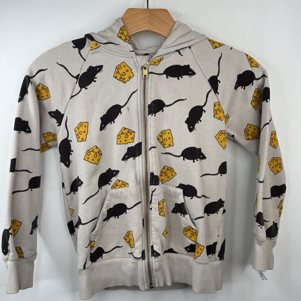 Size 8-9: Mini Rodini Creme Rats & Cheese Print Zip-Up Hoodie-REDUCED