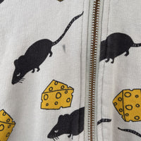 Size 8-9: Mini Rodini Creme Rats & Cheese Print Zip-Up Hoodie-REDUCED