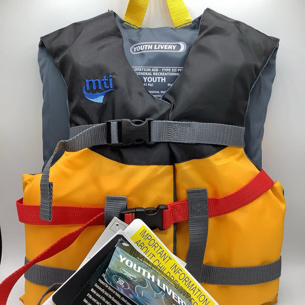 Size Youth (50-90lb): MTI Black/Yellow Life Vest NEW