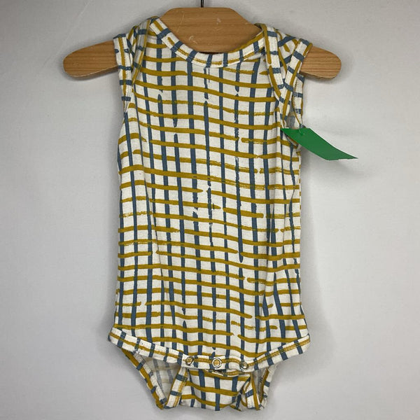 Size 0-3m Spearmint Love White/Blue/Yellow Grid Tank Onesie