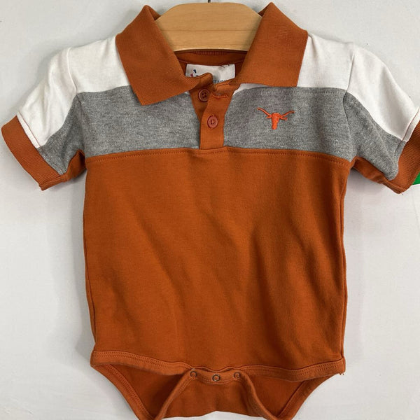 Size 18m: Two Feet Ahead Orange/Grey Texas Longhorns Polo Onesie