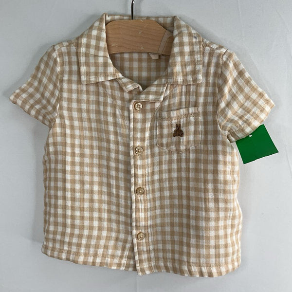 Size 6-12m: Gap Tan/White Plaid Short Sleeve Button-Up Shirt