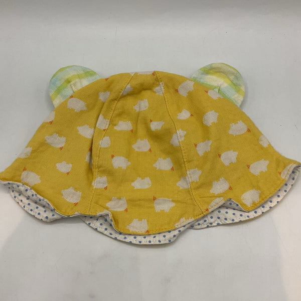 Size NB: Yellow/White/Blue Pigs/Dots Reversible Sun Hat