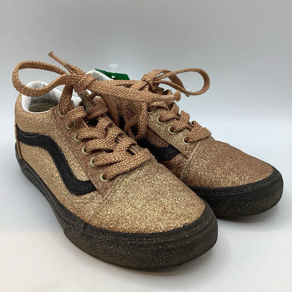 Size 2.5Y: Vans Bronze/Black Sparkle Lace-Up Sneakers