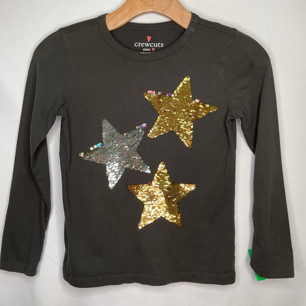 Size 8: Crewcuts Grey/Gold/Silver Sequin Stars Long Sleeve Shirt REDUCED