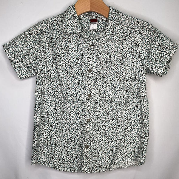 Size 8: Tea White/Blue/Grey Floral Short Sleeve Button-Up Shirt