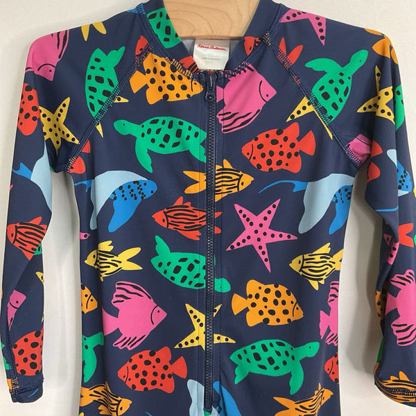 Size 3 (90):Hanna Andersson Navy/Colorful Ocean Life 1pc Rash Guard Suit