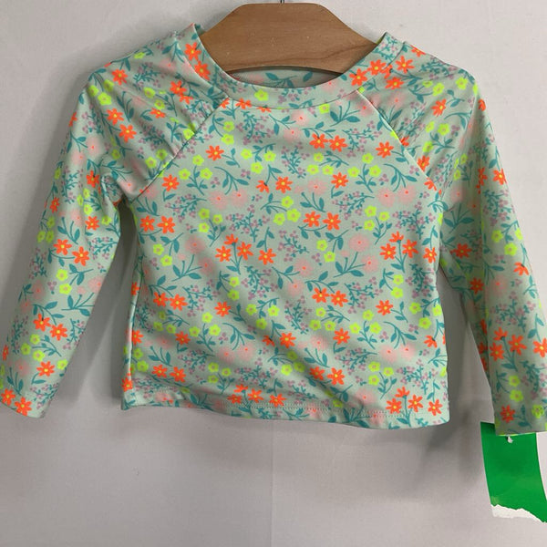 Size 12m: Cat & Jack Light Blue/Colorful Neon Floral Rash Guard Shirt
