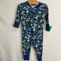Size 6-9m (60): Hanna Andersson Blue/Orange/Green Tigers/Leaves Organic Cotton 1pc Zip-Up PJs