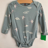 Size 12-18m: Tea Blue/White/Purple Cranes Long Sleeve Onesie