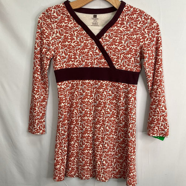 Size 10: Tea Orange/White Floral Long Sleeve Kimono Dress