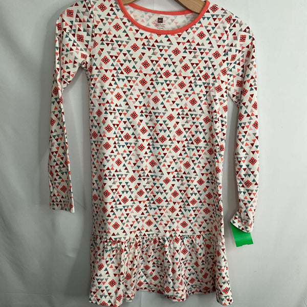Size 10: Tea Orange/White/Green Geo Print Long Sleeve Kimono Dress