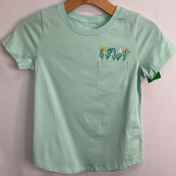 Size 8-10: Lands' End Blue/Colorful Floral Accent Pocket T-Shirt