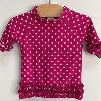Size 3-6m: Ruffle Butts Pink/White Dots Rash Guard Shirt