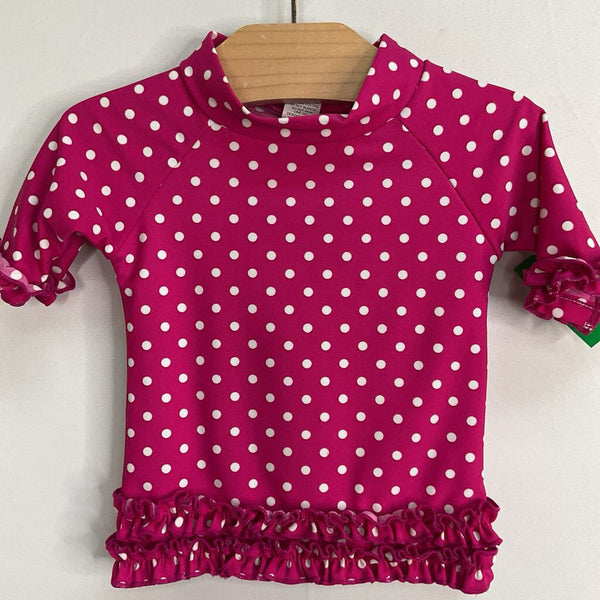 Size 3-6m: Ruffle Butts Pink/White Dots Rash Guard Shirt