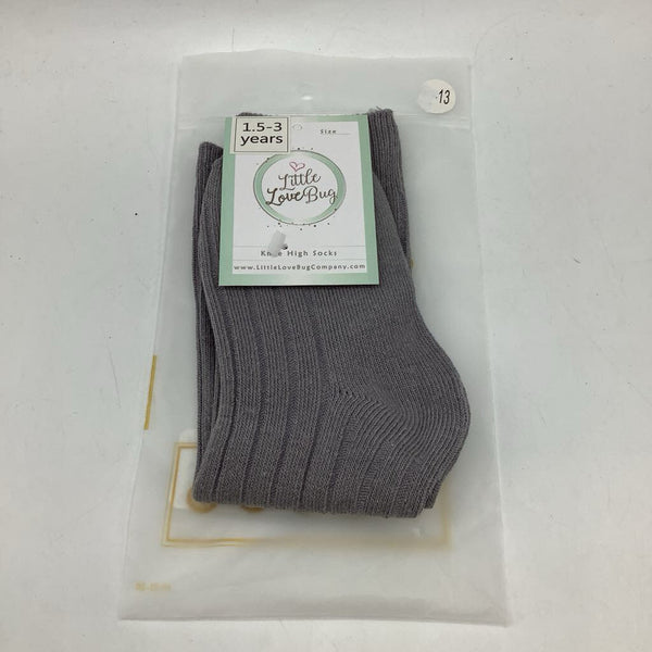 Size 18-36m: Little Love Bugs Grey Ribbed Knee-High Socks NEW