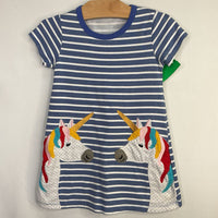 Size 2-3: White/Blue Striped Unicorn Applique Dress