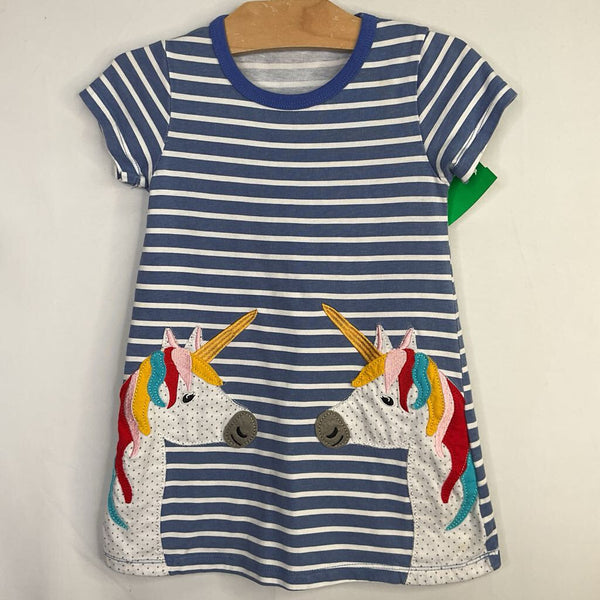 Size 2-3: White/Blue Striped Unicorn Applique Dress