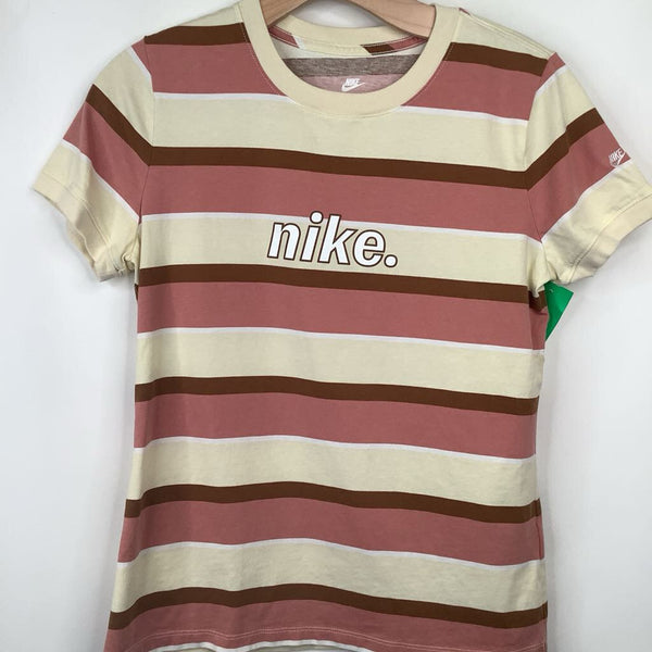 Size 8-10: NIke Pink/Brown/Cream Striped T-Shirt