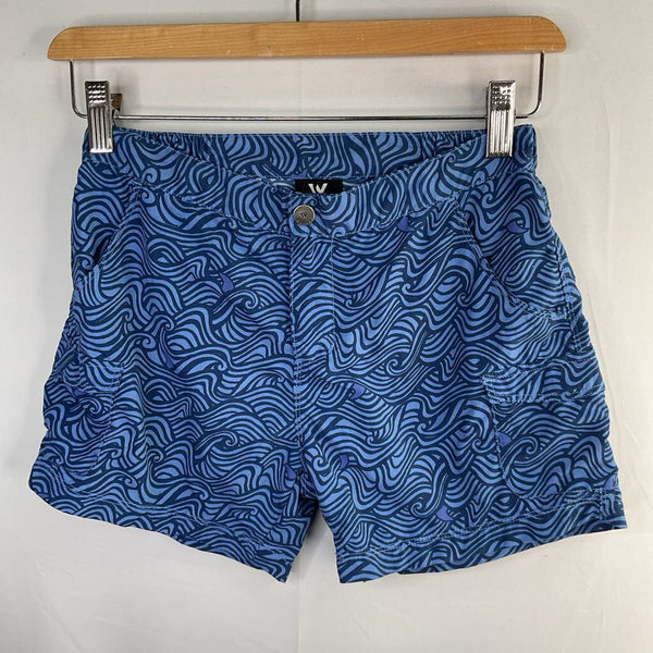 Size 10-12: White Sierra Blue Waves Soft Waist Shorts