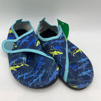 Size 1-2Y: Blue/Green Sharks Velcro Water Shoes
