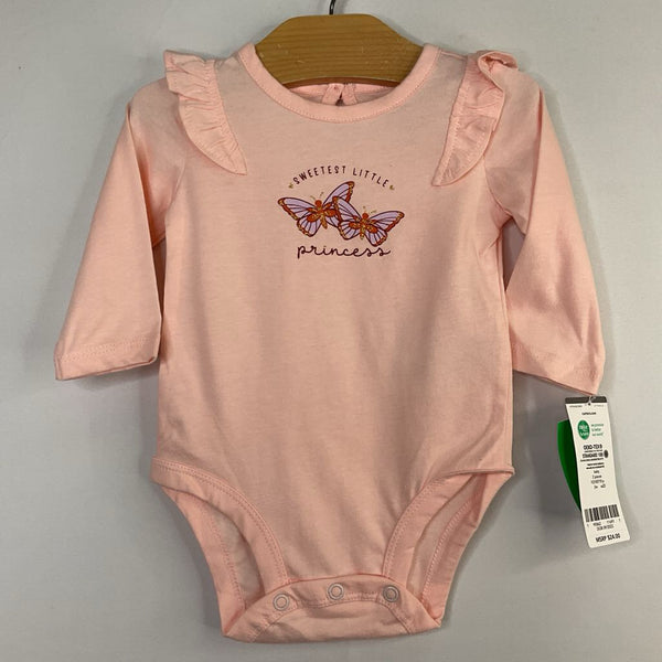 Size 6m: Carter's Pink/Purple Butterflies Ruffle Trim Onesie NEW