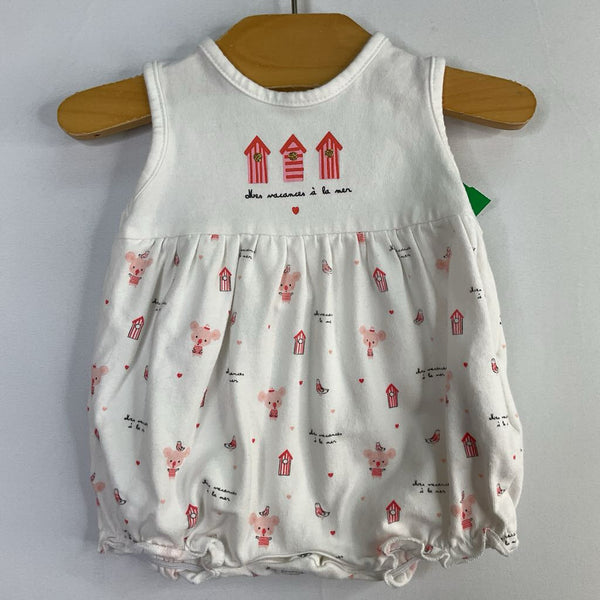 Size 1m: Mots D'Enfant White Pink Koalas Shorty Romper