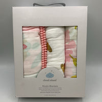 Cloud Island 3pk White/Colorful Muslin Swaddle Blankets NEW