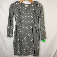 Size 10 (140): Hanna Andersson Grey/White Dots Ruffle Trim Long Sleeve Dress
