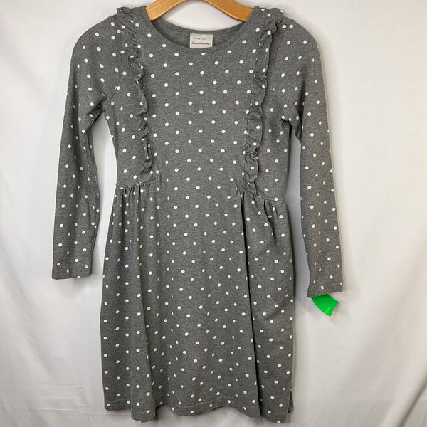 Size 10 (140): Hanna Andersson Grey/White Dots Ruffle Trim Long Sleeve Dress