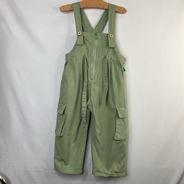 Size 3-4: Throwing Tiny Fits Olive Zip-Up Overalls