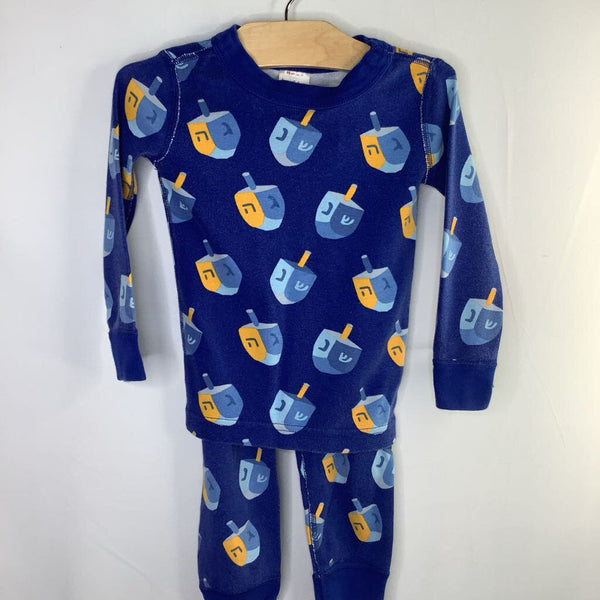 Size 3 (90): Hanna Andersson Blue/Yellow Dreidels 2pc Holiday PJs