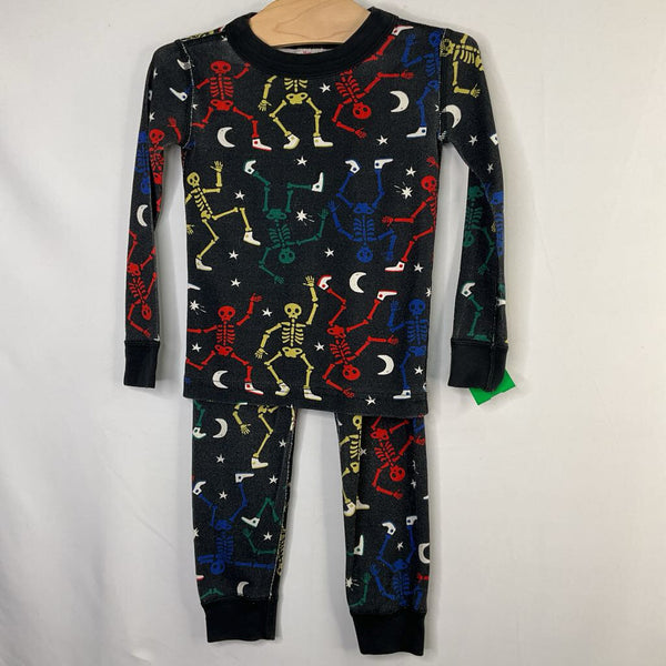 Size 3 (90): Hanna Andersson Black/Colorful Skeletons Organic Cotton 2pc PJs