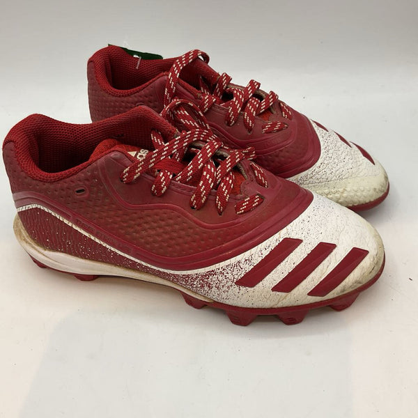 Size 1Y: Adidas Red/White Lace-Up Baseball Cleats