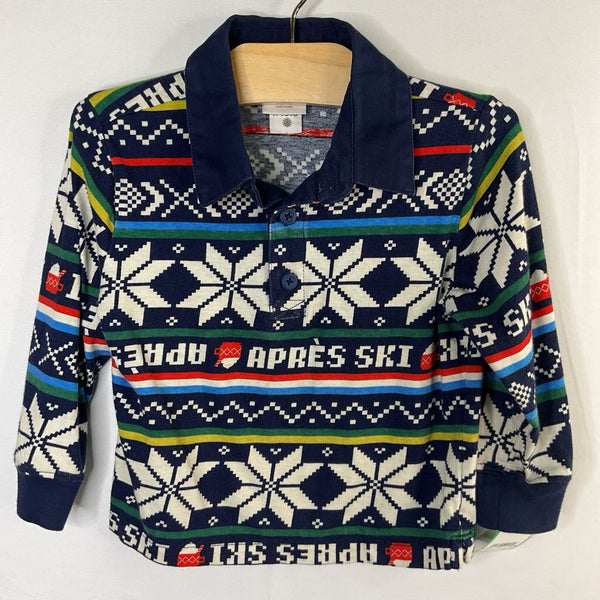 Size 2 (85): Hanna Andersson Navy/Colorful Fair Isle Long Sleeve Polo