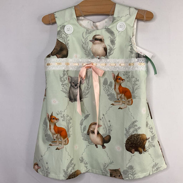Size 3-4: Honey Bunny's Blue/Colorful Animals Sleeveless Dress NEW w/ Tags