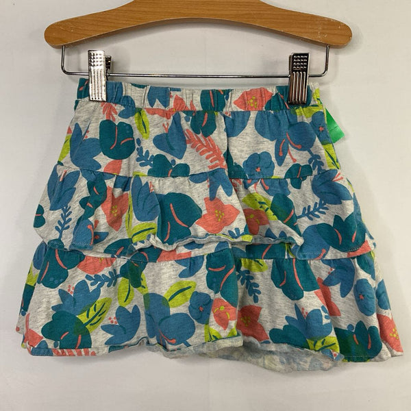 Size 4: Tea Grey/Multicolor Tropical Leaves Layered Skirt