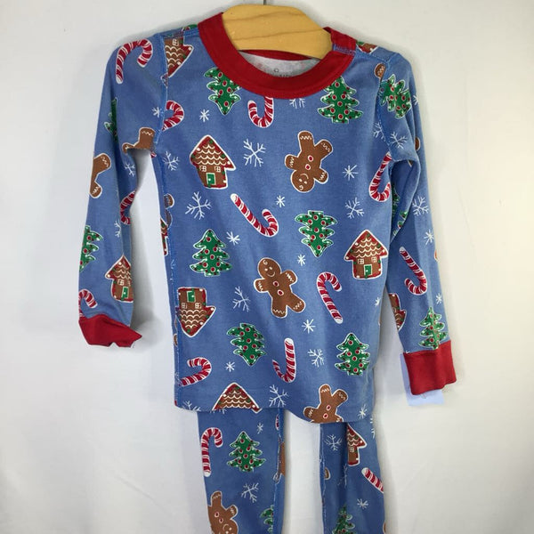 Size 4 (100): Hanna Andersson Blue/Colorful Gingerbread Organic Cotton 2pc Holiday PJs REDUCED