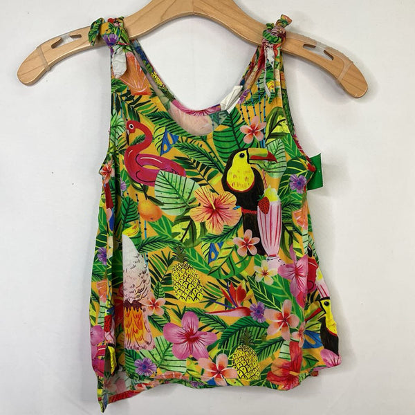 Size 8-10: H&M Colorful Tropical Leaves/Birds Strappy Blouse
