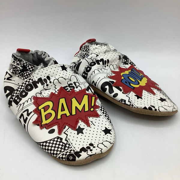 Size 18-24m: Robeez Black/White/Red Comic Book Soft Soles Shoes