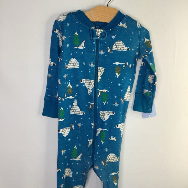 Size 12-18m (75): Hanna Andersson Blue/Colorful Arctic Friends Organic Cotton 1pc Zip-Up PJs