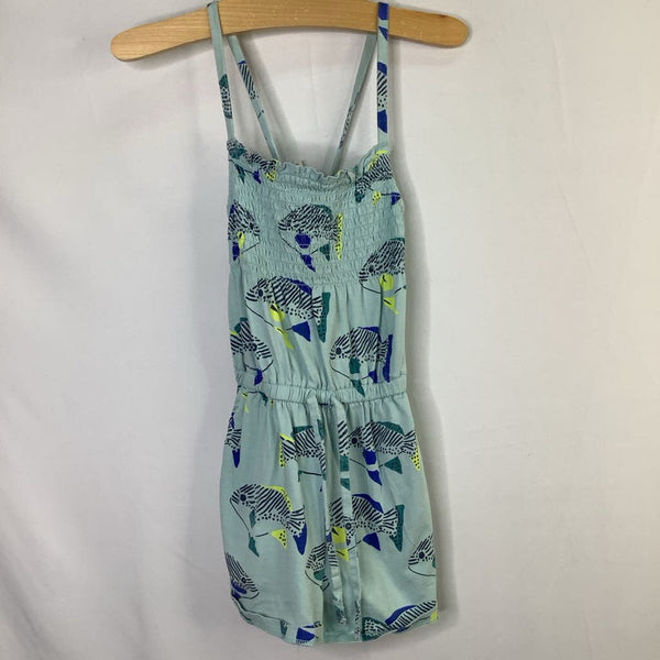 Size 6: Tea Blue/Green Fish Shorty Strappy Romper