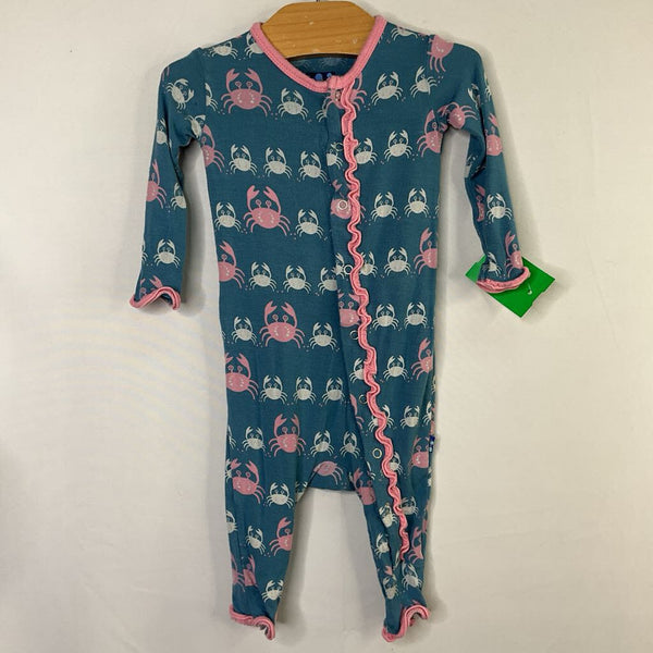Size 0-3m: Kickee Pants Blue/Grey/Pink Crabs Bamboo Snap-Up PJs