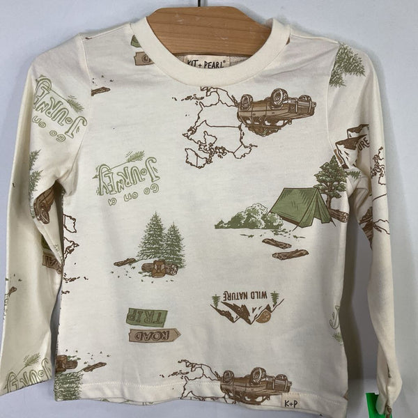 Size 2: Kit + Pearl Tan/Green Camping Trip Long Sleeve Shirt